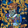 Aureliano Buendia y su pez dorado, óleo sobre lienzo, 36 x 24 pulgadas 2016	