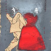 Petrushka/ Stravinsky; 20x15; kraft, collage, papel de terciopelo, pastel, hilo rojo