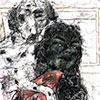 Amor de recuerdos- amor verdadero, perro con chica berlín. Oleo, carbonilla, acrílico y otros materiales 30x30