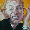 Thom Yorke técnica mixta intensificación tonal, óleo sobre lienzo 40 x 50 cm	