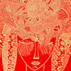 Mujer flor, rotuladores de pintura sobre cartulina, 65X50 cm.	