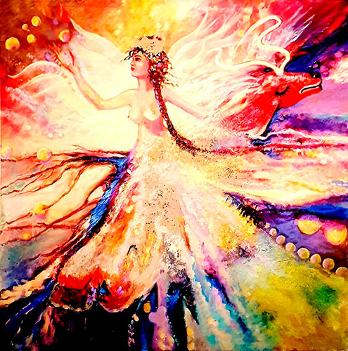 Energía impresionante (La mariposa que seguía la luz). Óleo y acrílico sobre lienzo. 125×125.	