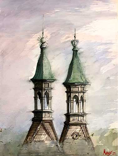Miradores del edificio Otto Wulff. Acuarela, lápiz y tinta. 70x50	