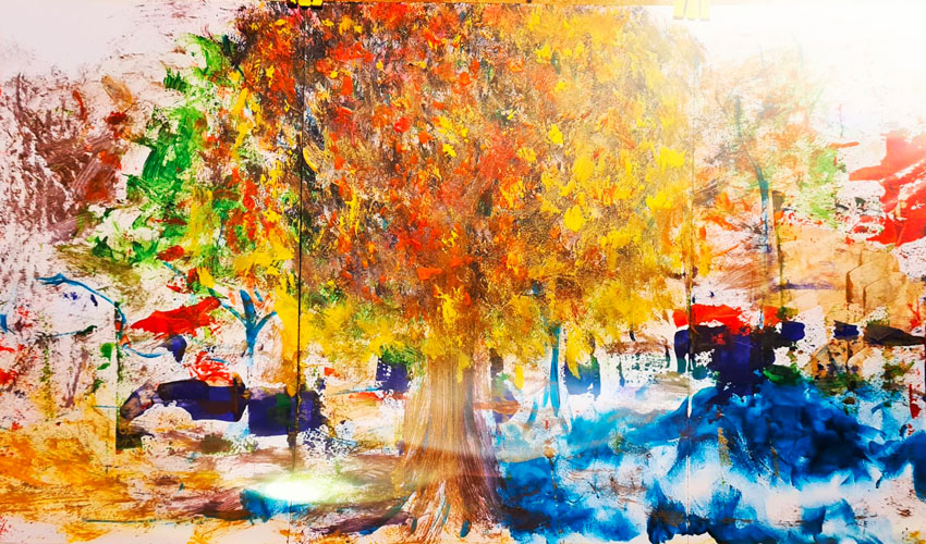 Despertar de otoño. 21×63 cm. Hojas de dibujo y acrílicos
